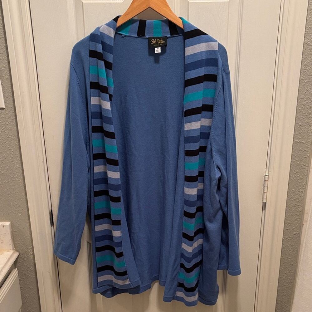 Bob Mackie Open Front Longlined 3X Art to‎ Wear Light blue Cardigan